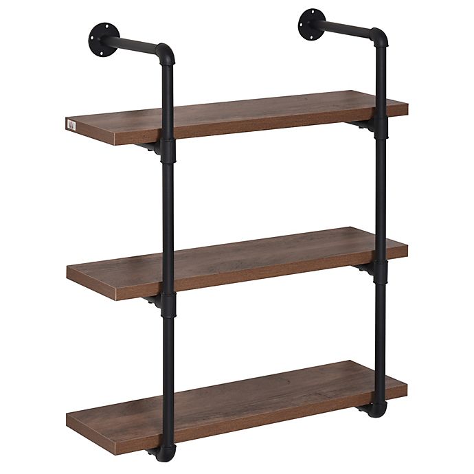Homcom 3 Tier Industrial Pipe Shelves, Wood Wall Mounted Shelves