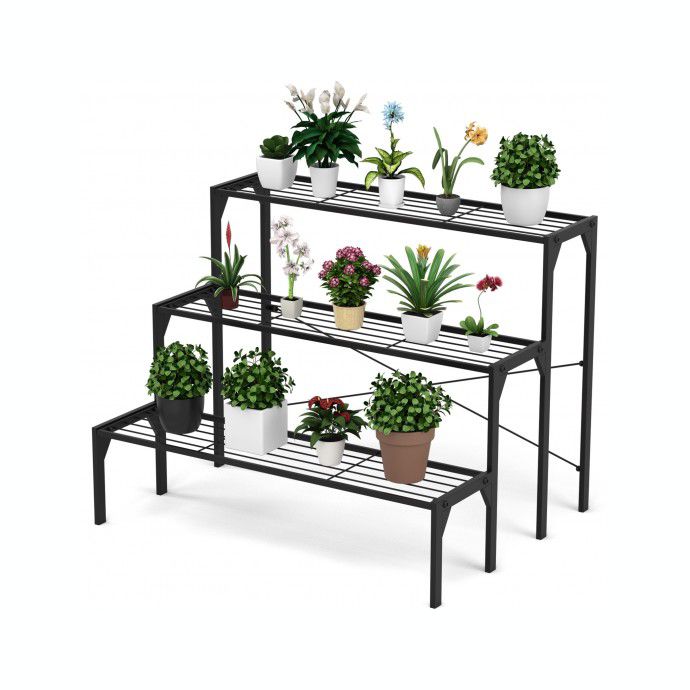 Costway 3 Tier Metal Plant Stand Flower Pot Rack Garden Holder Indoor Shelf USA 