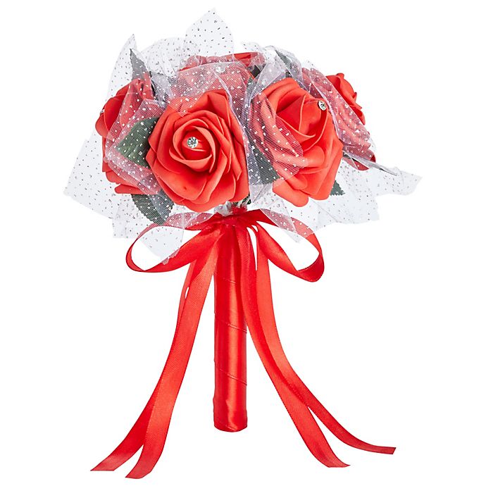 Rhinestone  Artificial Rose Bridal Holding Flower Foam Bouquet Bridesmaid Decor 