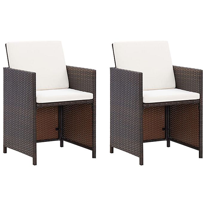 vidaXL 2x Outdoor Dining Chair Poly Rattan Wicker w/ Cushion Gray Garden Patio 