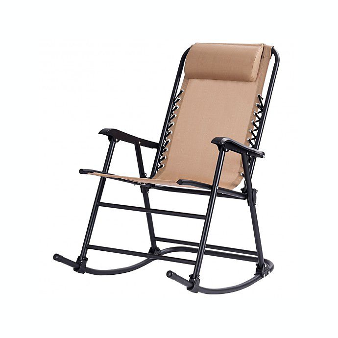 Costway Outdoor Patio Headrest Folding Zero Gravity Rocking Chair-Beige