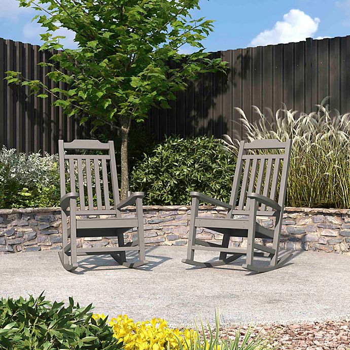 Merrick Lane Set of 2 Hillford Gray Poly Resin Indoor/Outdoor Rocking Chairs