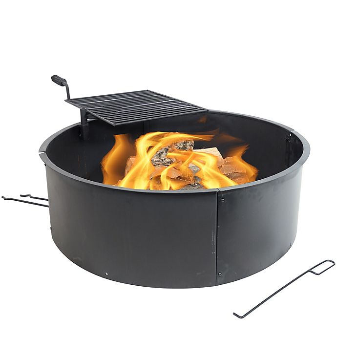 Heavy Duty Steel Portable Campfire Ring, Sunnydaze Foldable Fire Pit Cooking Grill Gratered