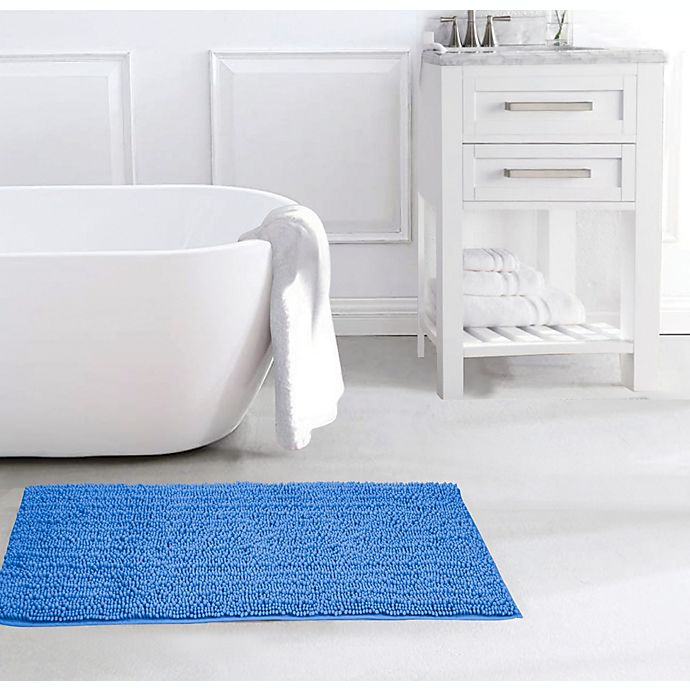 Microfiber 2 Pieces Blue Race Track Bathroom Bath Rug Pedestal Mat Set 