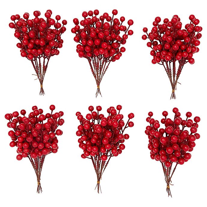 Pack of 2 Artificial Red Holly Berry Branch Christmas Tree Decoration 