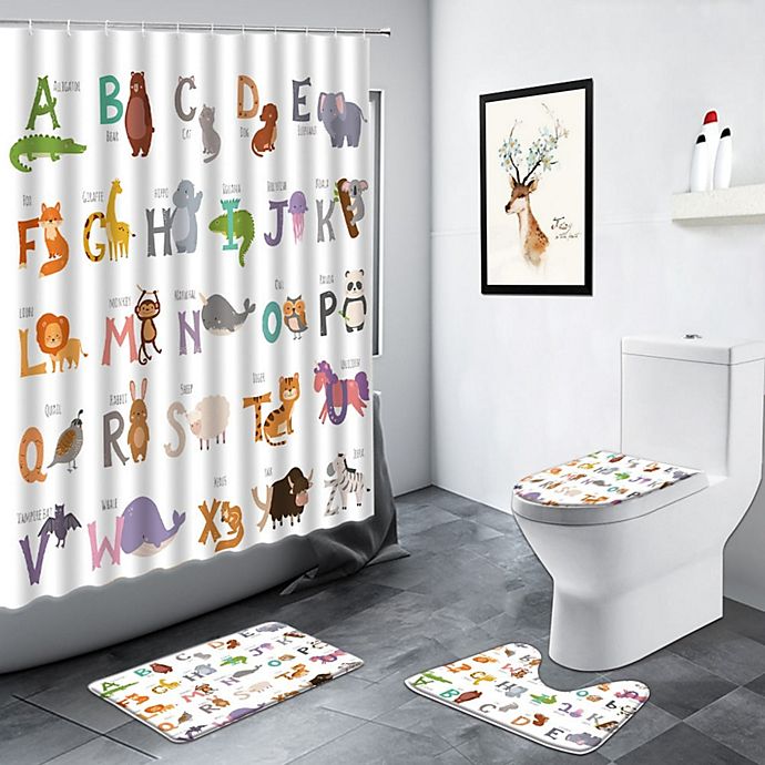 Alphabet A-Z Bathroom Shower Curtain Polyester Hooks 