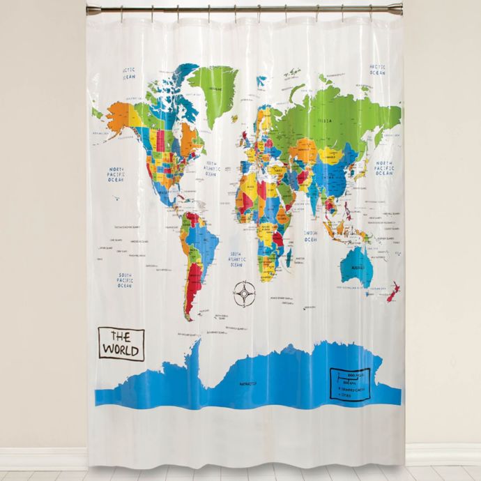 Bed Bath And Beyond Map Saturday Knight Ltd World Map Collection Easily Fit Whimsical Geography Bath  Shower Curtain - 70" X 72", Multi | Bed Bath & Beyond