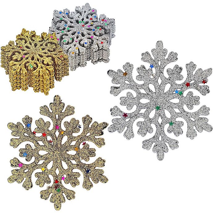Pack of 24 White Sparkly Glittery Plastic Snowflake Christmas Tree Ornaments 
