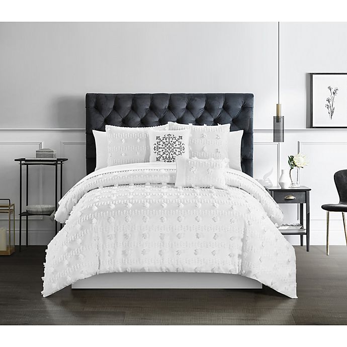Chic Home Ahtisa Comforter Set Jacquard Floral Applique Design Bed in a Bag White, Queen