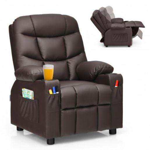 Costway PU Leather Recliner Chair with Cup Holders Side | Bed Bath & Beyond
