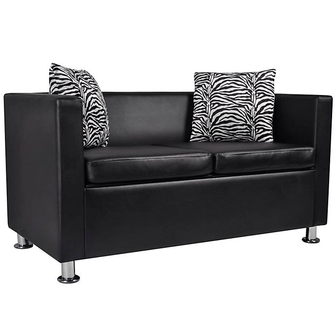 vidaXL Chesterfield 2-Seater Artificial Leather Black Living Room Furniture 