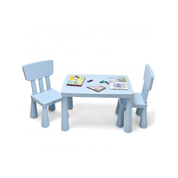 Costway 3 Pieces Toddler Multi Activity Play Dining Study Kids Table and Chair Set-Blue