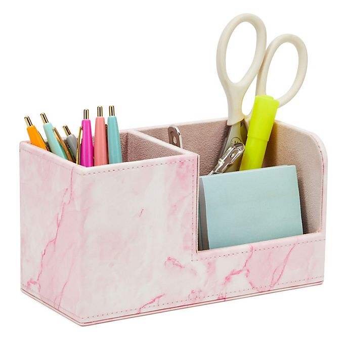 Marble Desk Organizer Pen Holder for Office Supplies Stationery Faux Leather 