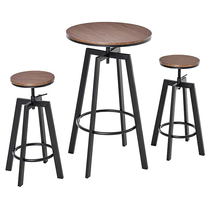3 Piece Bar Table Set Swivel Round Top Pub Stool Adjustable Bistro Dining Chair 