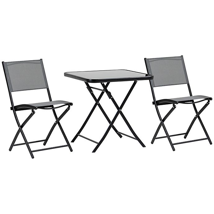 Folding Garden Bistro Set Outdoor Garden Patio Furniture Table & Two Chairs NEW 