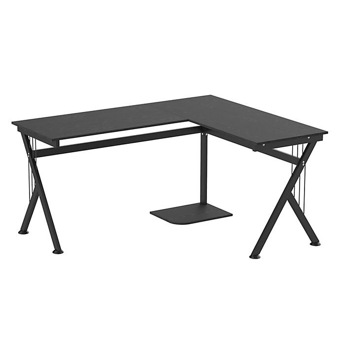 L Shaped Corner Black Wood Metal Frame Computer Desk Table CPU Stand Workstation 