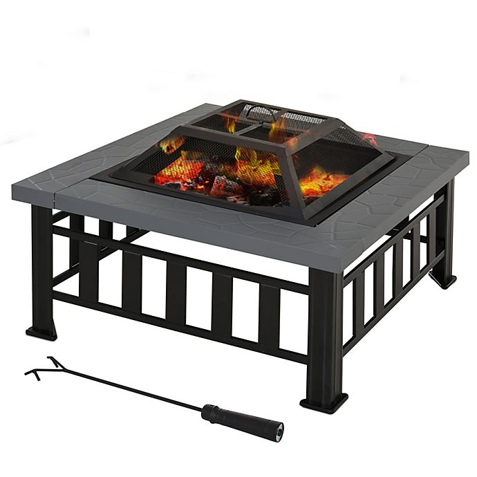 Wood Burning Fire Pit Bowl Rustic Round Steel Outdoor Patio Poker Grate Cover 