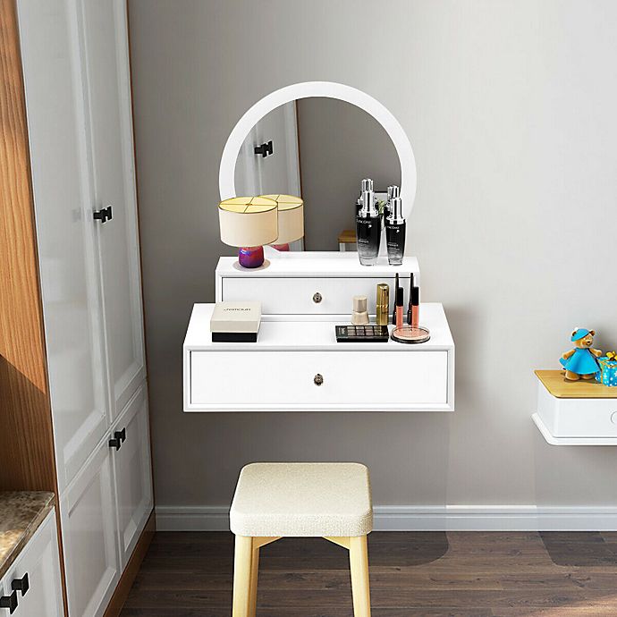 Costway Makeup Dressing Wall Mounted Vanity Mirror with 2 Drawer