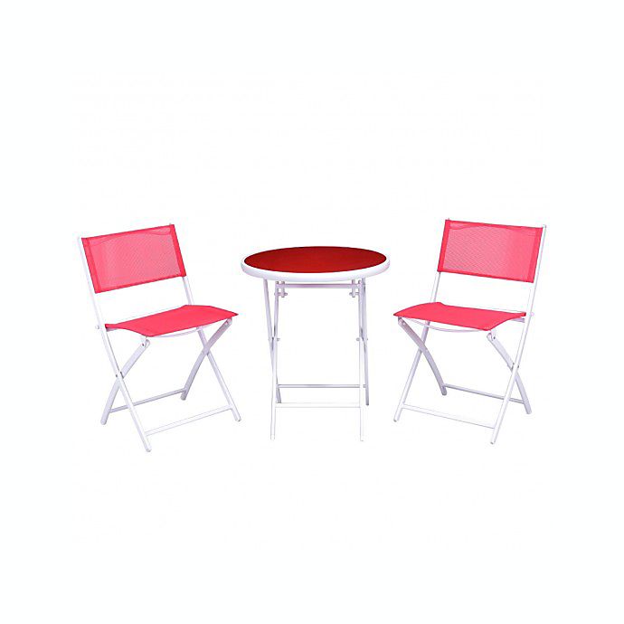 Costway 3 Pieces Patio Folding Bistro Set for Balcony or Outdoor Space-Red