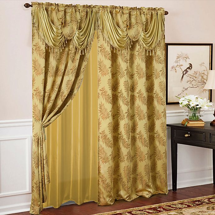 Metallic Floral Design 1 Single Jacquard Window Curtain Panel: Gold 