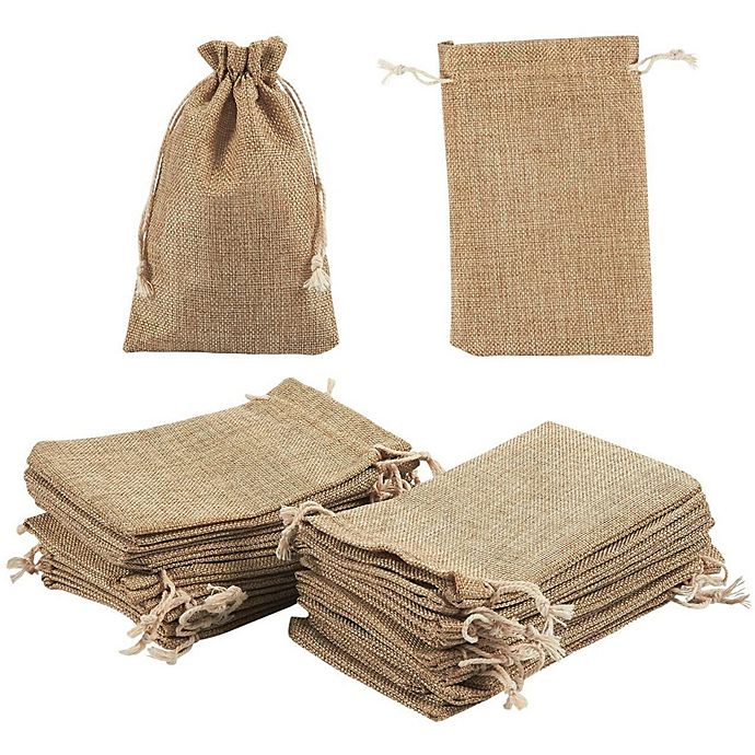 24 BURLAP JUTE SACKS WITH DRAWSTRINGS 5" BY 6" WEDDING PARTY FAVOR GIFT BAGS 