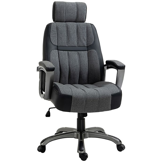 HOMCOM Office Chair Task Adjustable Height Mid Back Armrest Tilt Linen Grey 
