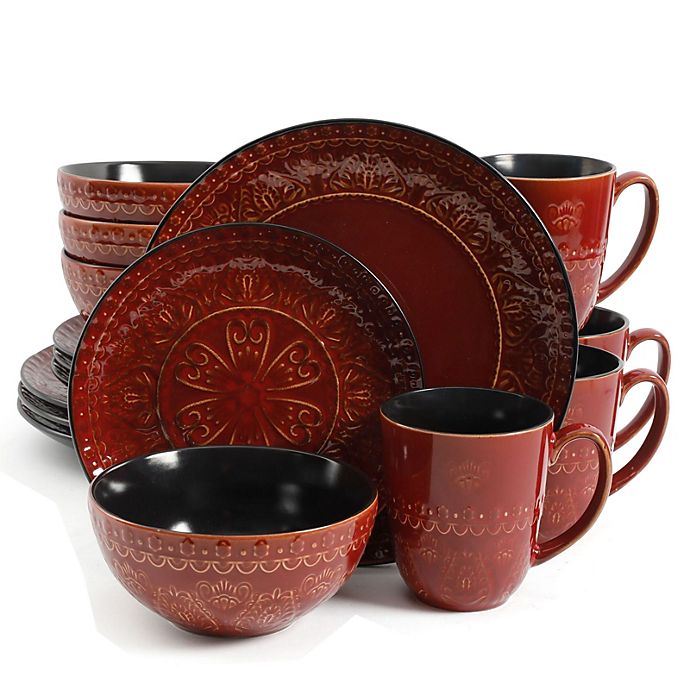 Red Bowls & Mugs Details about   Gibson Soho Lounge 16 Piece Reactive Glaze Dinnerware Plates 