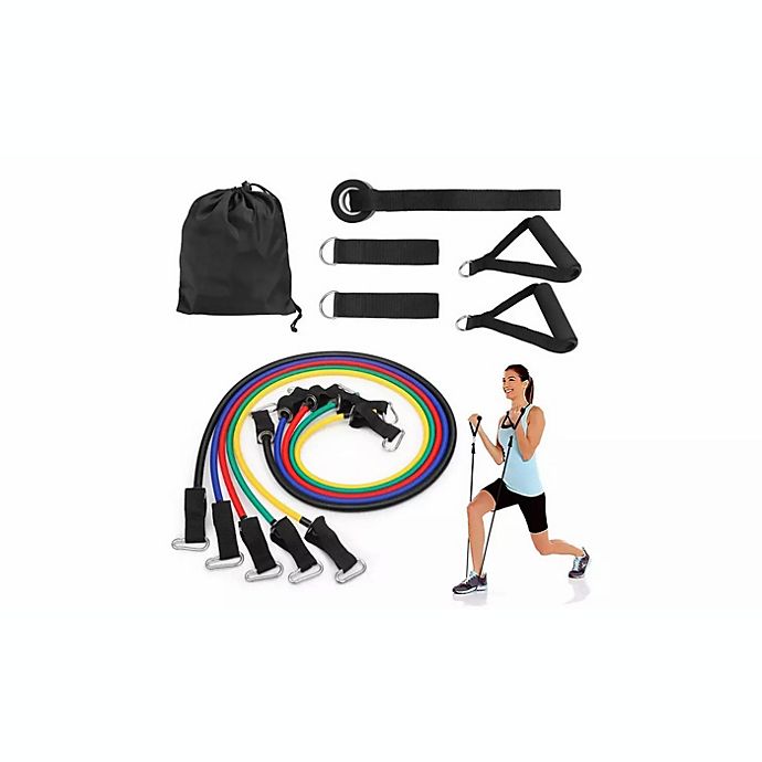Resistance Bands 11 PCS Set Yoga Pilates Abs Exercise Fitness Tube Workout Bands 