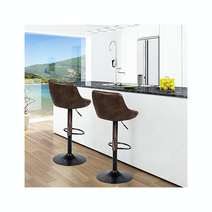 Counter Height Stool in Burnished Cappuccino and Brown Seat Set of 2 