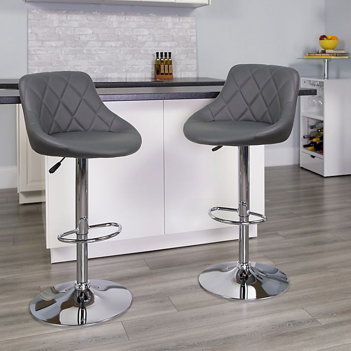 Contemporary Gray Bucket Seat Adjustable Height Bar Stool-Chrome Base 
