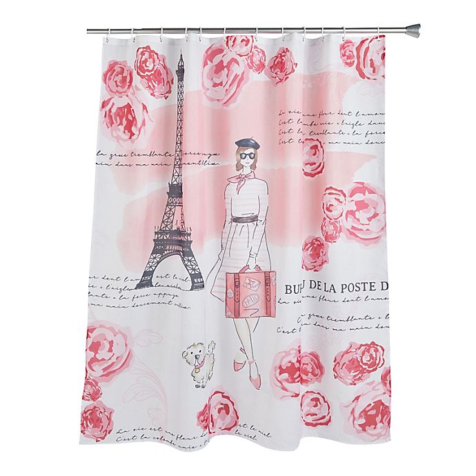 Love In Paris Eiffel Tower Fabric Shower Curtain Pink 70x72 