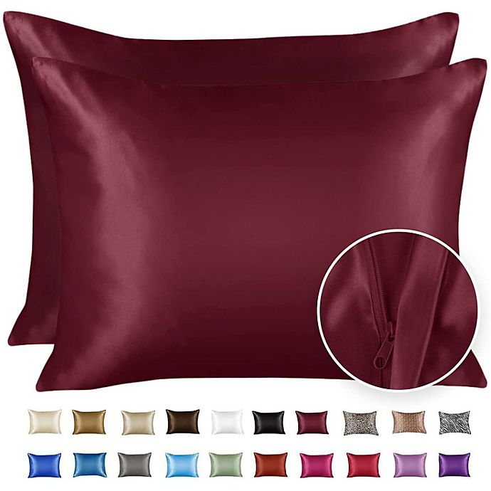 SHOPBEDDING Silky Satin Pillowcase for Hair and Skin - Standard Satin Pillow Case with Zipper, Burgundy (Pillowcase Set of 2) By BLISSFORD