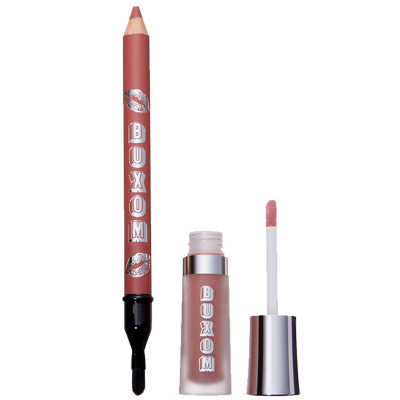 Bigger is definitely better, and this duo will give you the full-on, obsess-able lips you crave. The power-plumping dynamic duo in BUXOM's Plump on the Double kit is all you need to achieve your sexiest, fullest pout-tential. First use the PlumpLine&trade; Lip Liner to define the fullest shape of your lips and fill them in to contour and create dimension. This super-smooth pencil blends on effortlessly, and the built-in brush gives you a clean, perfectly precise application without even trying. Swipe on Full-On Lip&trade; Cream for even more va-va volume! The creamy, glossy, no-shimmer Full-On&trade; Lip Cream-in the perfect pout-pumping pinky-nude shade-amps up 3-dimensional shine and has the tingly, lip plumping action that BUXOM is famous for. The hydrating formula, infused with hyaluronic spheres and vitamins A and E, keeps your full, bombshell lips soft, sexy, and kissable.