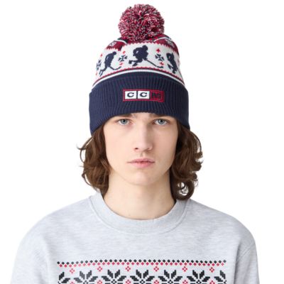 Holiday Navy Pom Knit Hat Adult