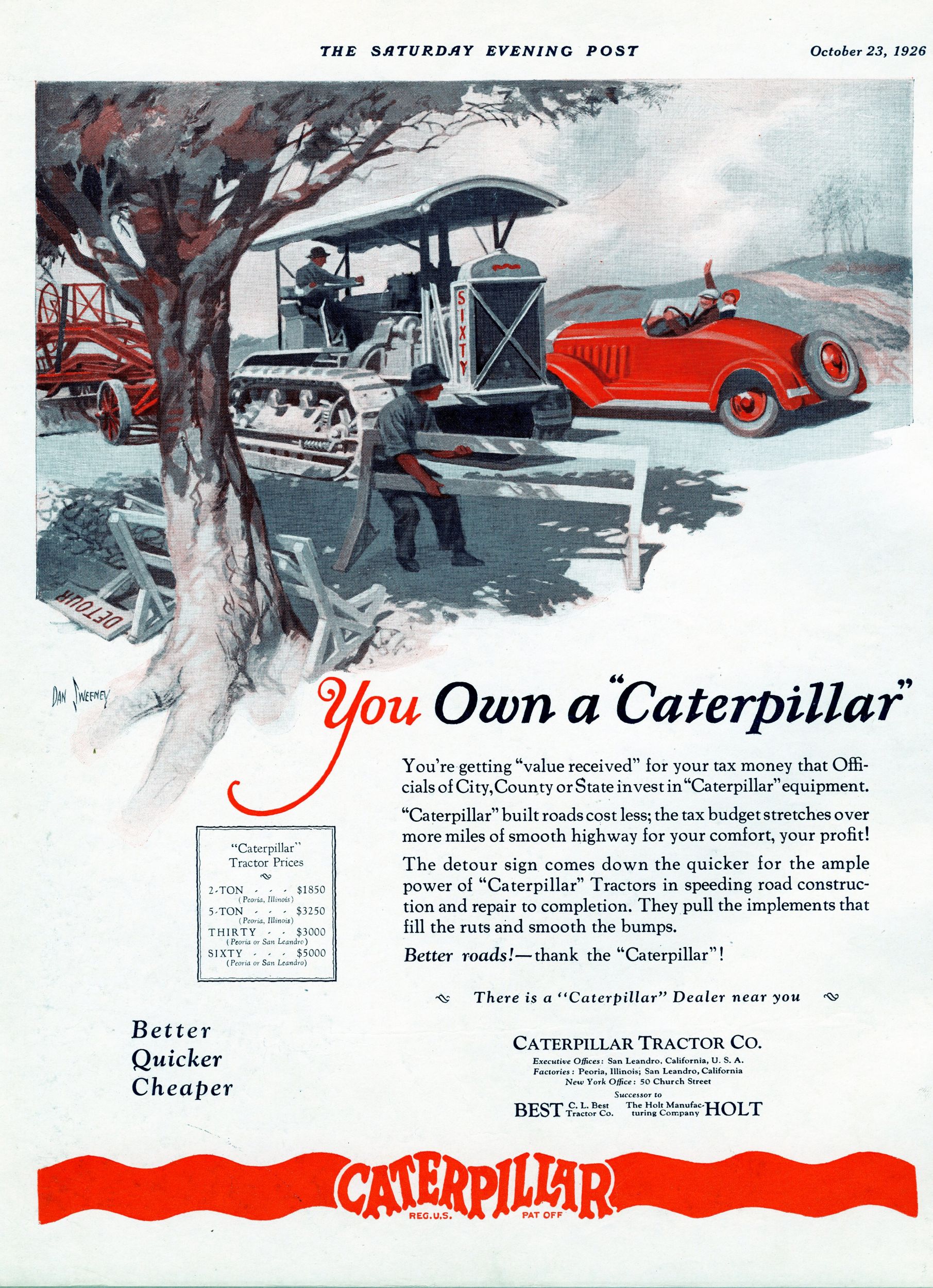 Publicité pour Caterpillar Tractor Co., 1926