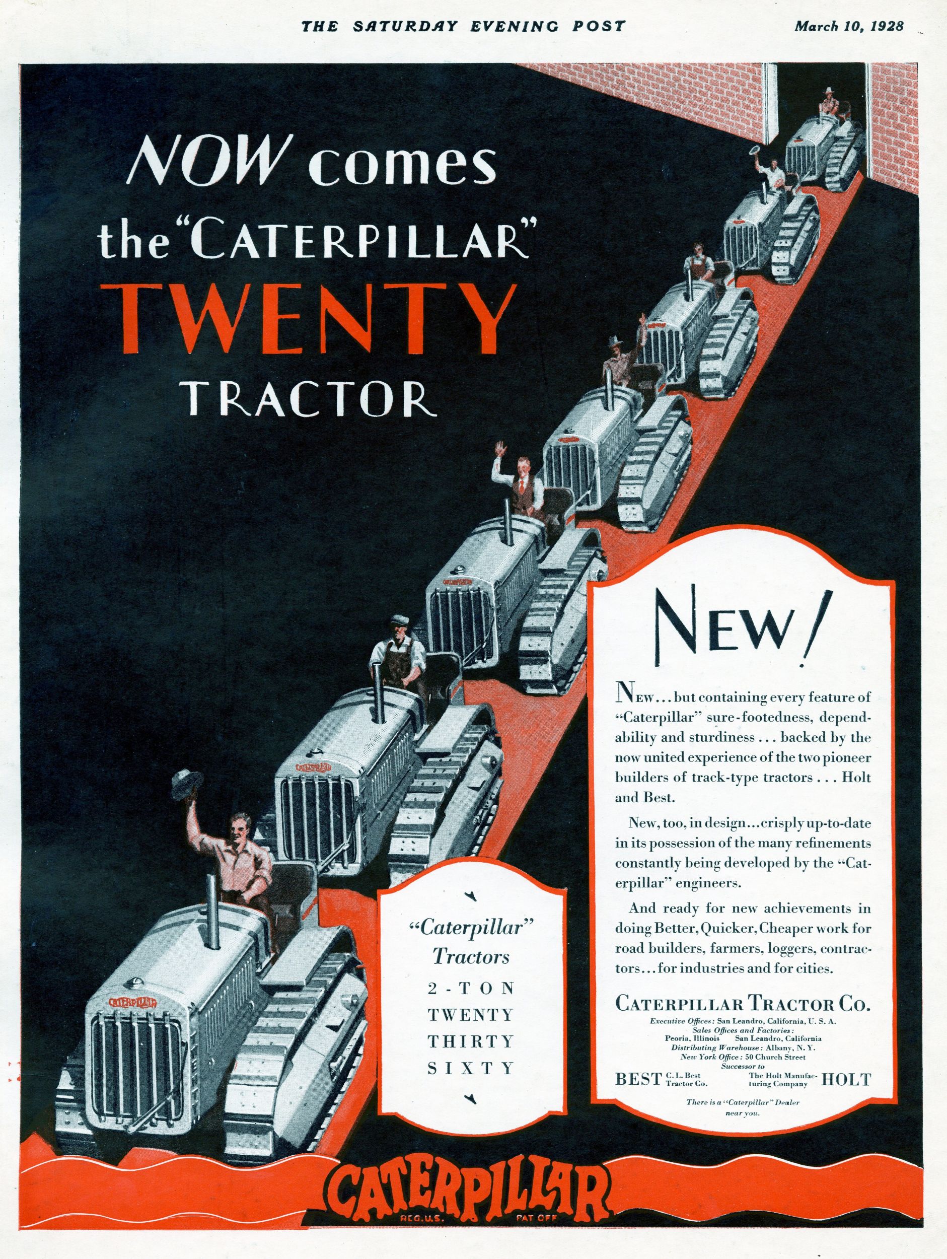 Publicité pour Caterpillar Tractor Co., 1928