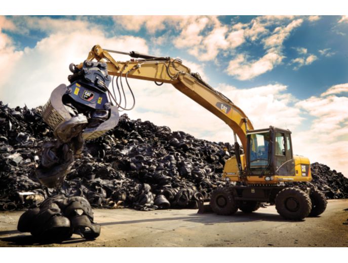 Grapple sorting tire scraps