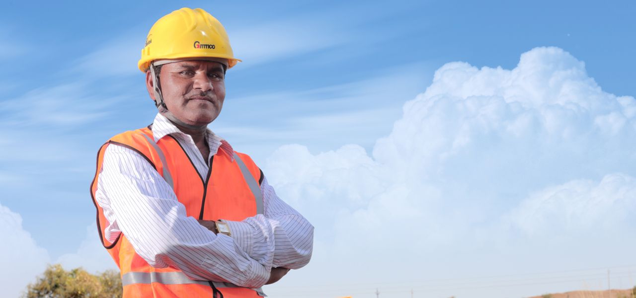 Male customer wearing safety helmet during COVID-19 pandemic
