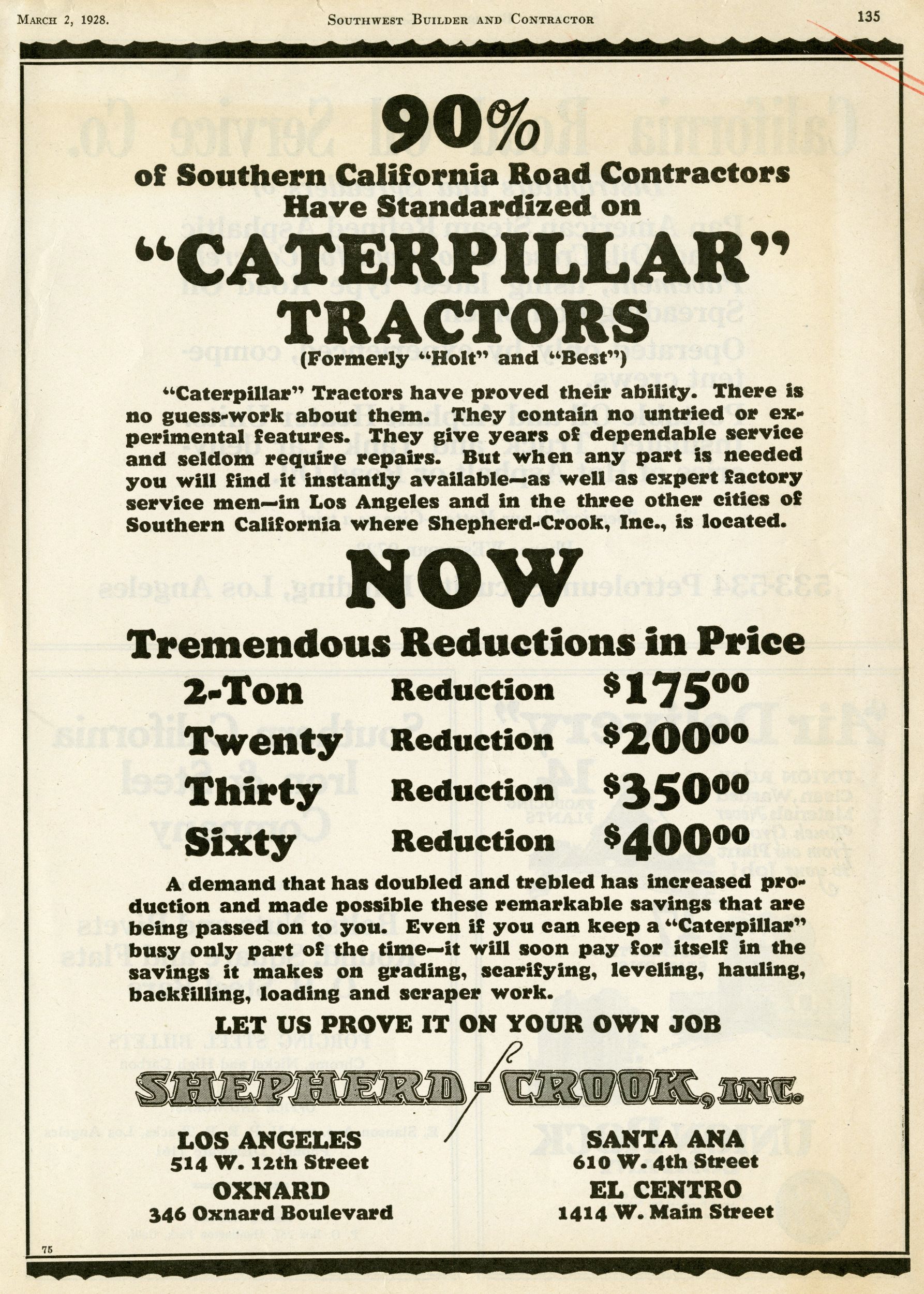 Dealer ad showing new Caterpillar company