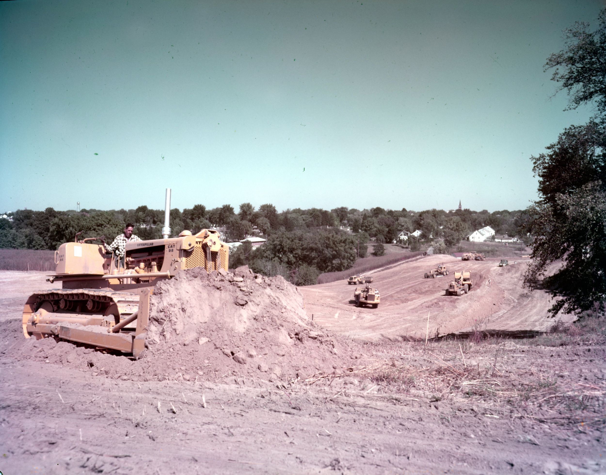 Cat D9 tractor at work during the construction of I74 in Central Illinois.