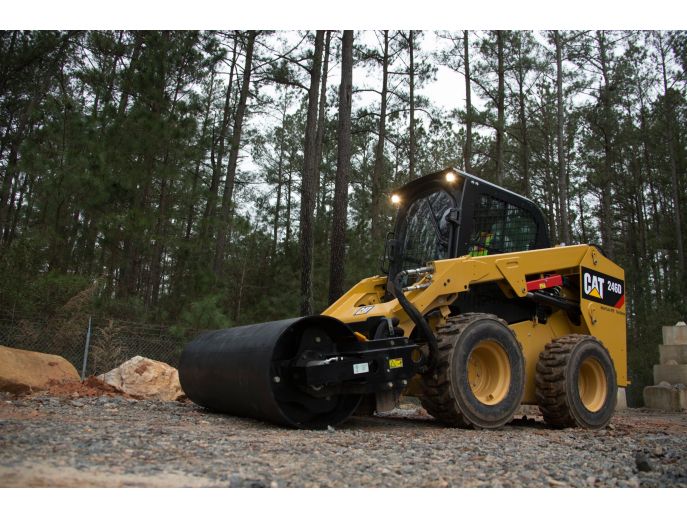Cat® 246D Skid Steer Loader and Vibratory Drum Compactor at Work