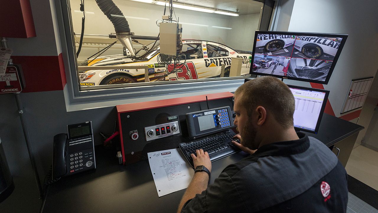 Data from simulations helps Ryan Newman drive the No. 31 car to victory, just as it helps Caterpillar engineers create a machine that can stand up to the demands of the job.