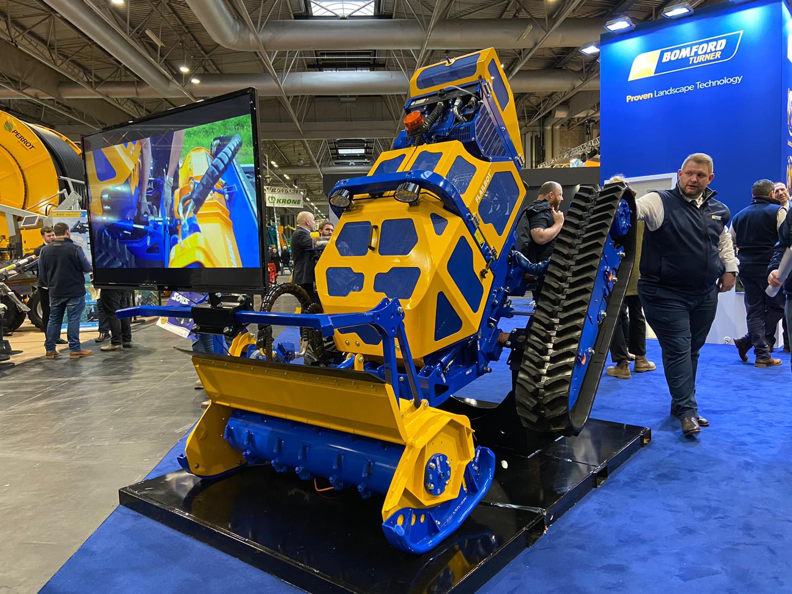 The innovative Flailbot by @BomfordTurner in on show in Hall 20, Stand 20.430 at the @lammashow. This remote controlled mower, fitted with a Perkins® 400 Series engine, is designed for use in challenging terrains. #LAMMA20 #agriculture