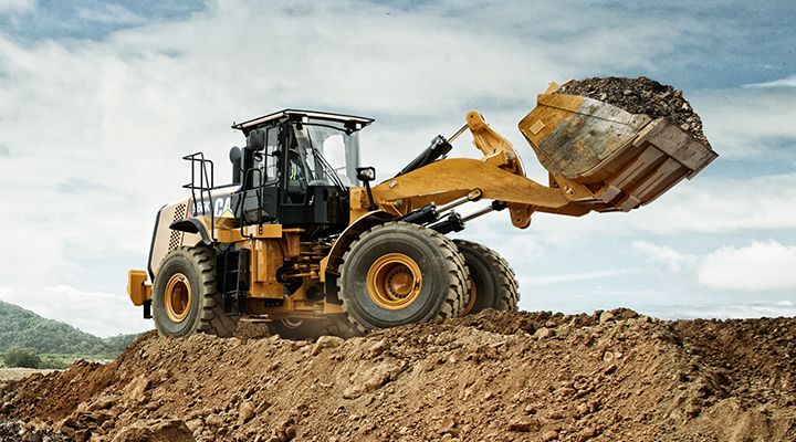 Wheel Loader outside on a hill