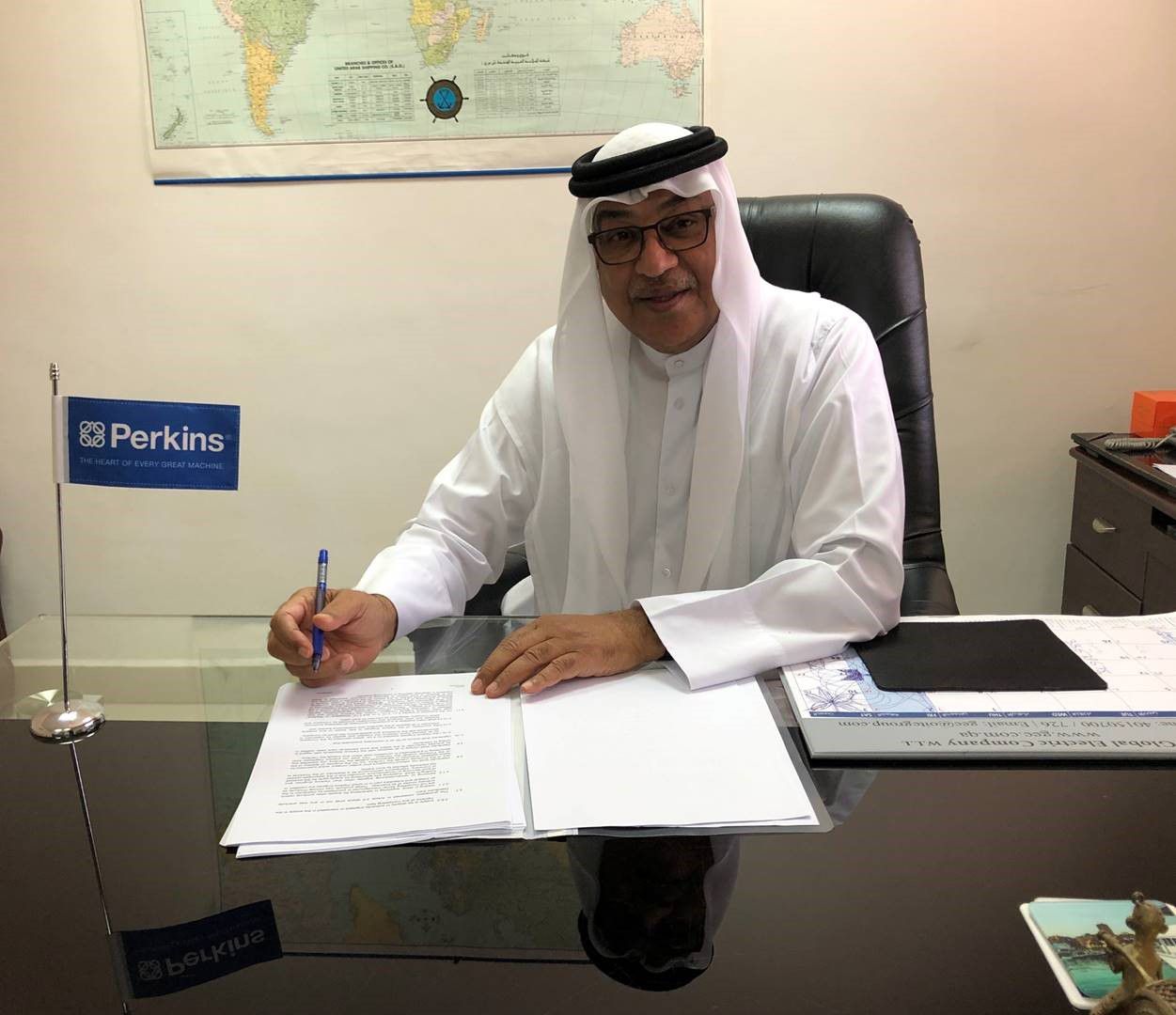 Picture: Chairman of Obaikan Equipment and Services WLL, Mr Ali Al Obaidly, signs the distributor agreement.