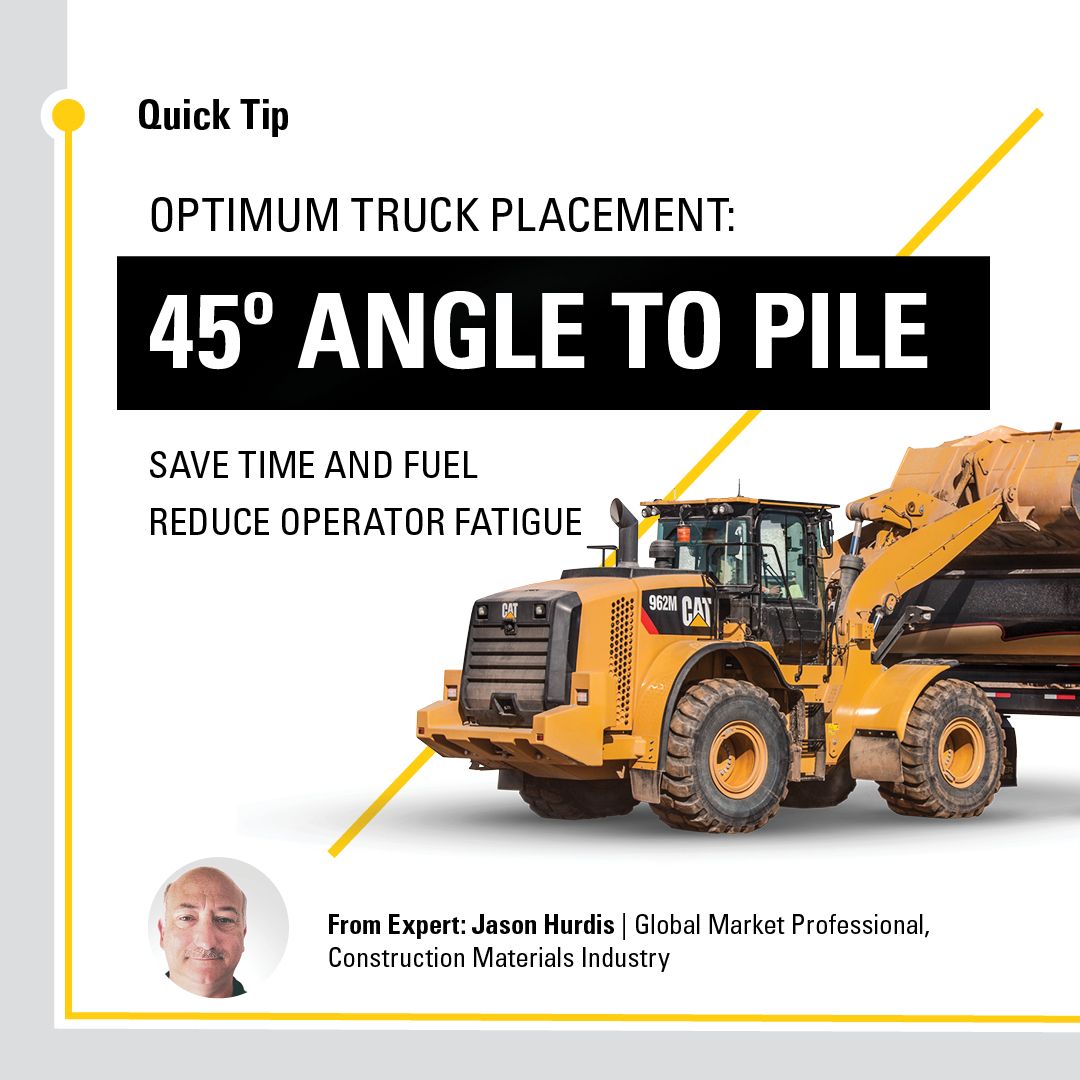 Optimum truck placement: 45 degree angle to pile