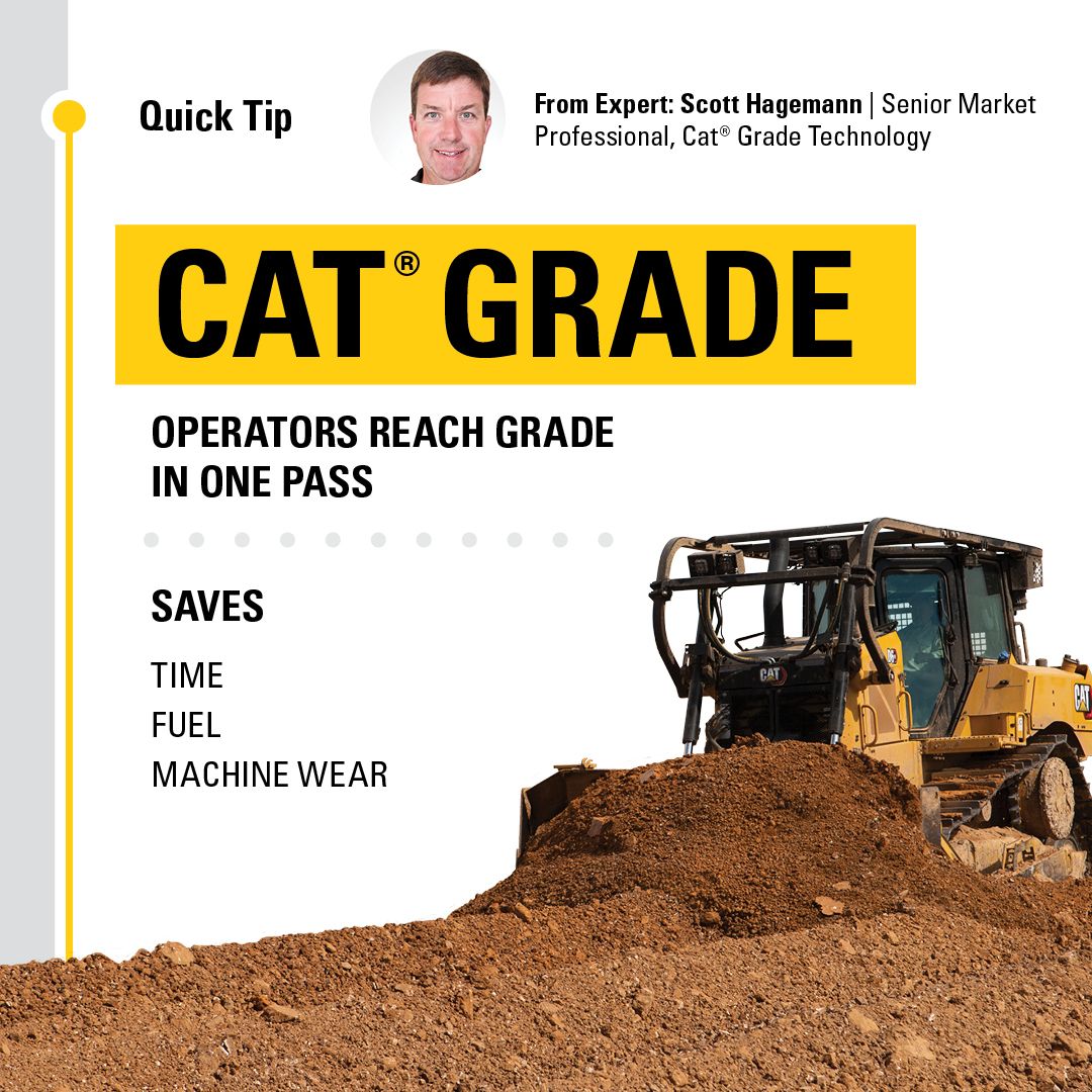 Cat® Grade: Operators reach grade in one pass.