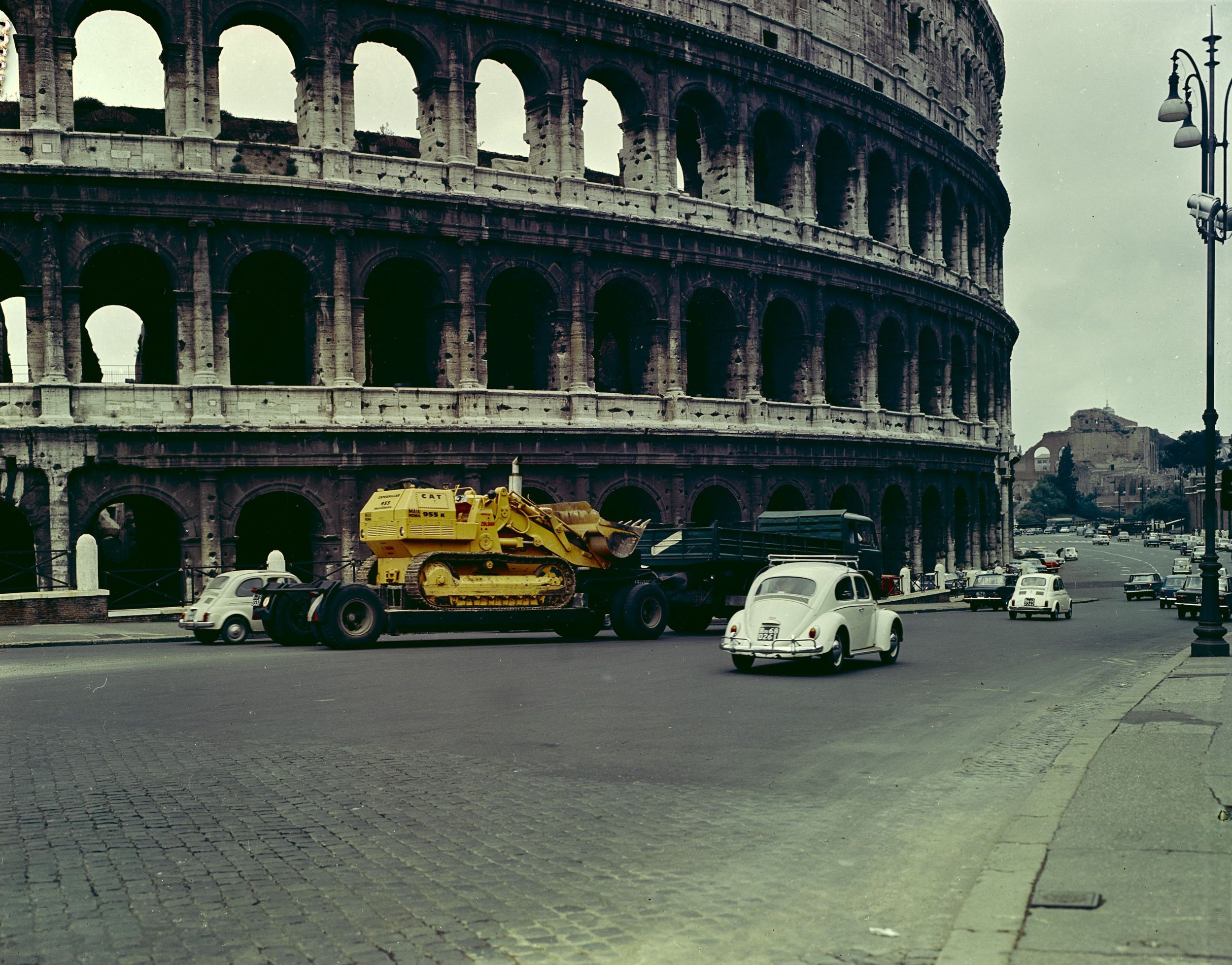 Cat 955 Track Loader in front of the Roman Coliseum, ca. 1962. 