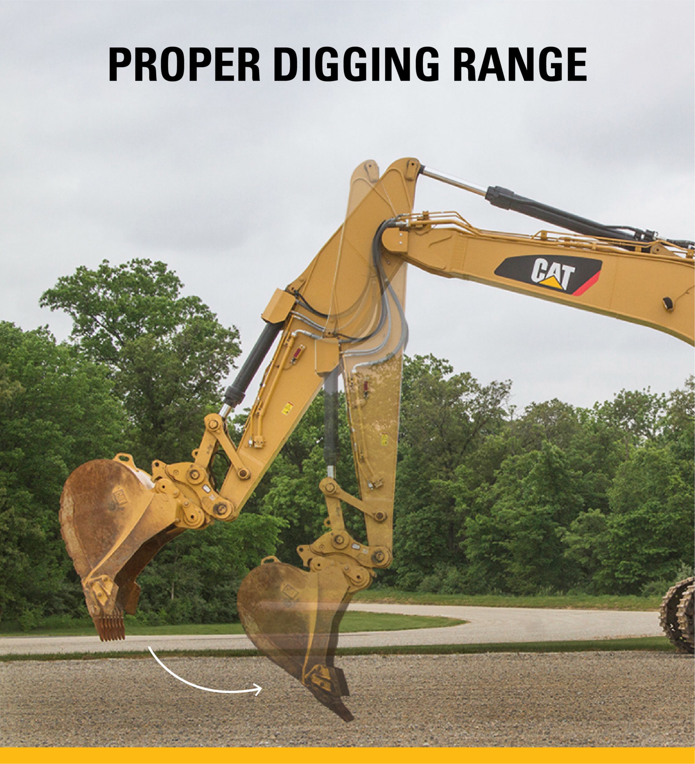 Set your excavator facing the work area. Avoid digging over the side.