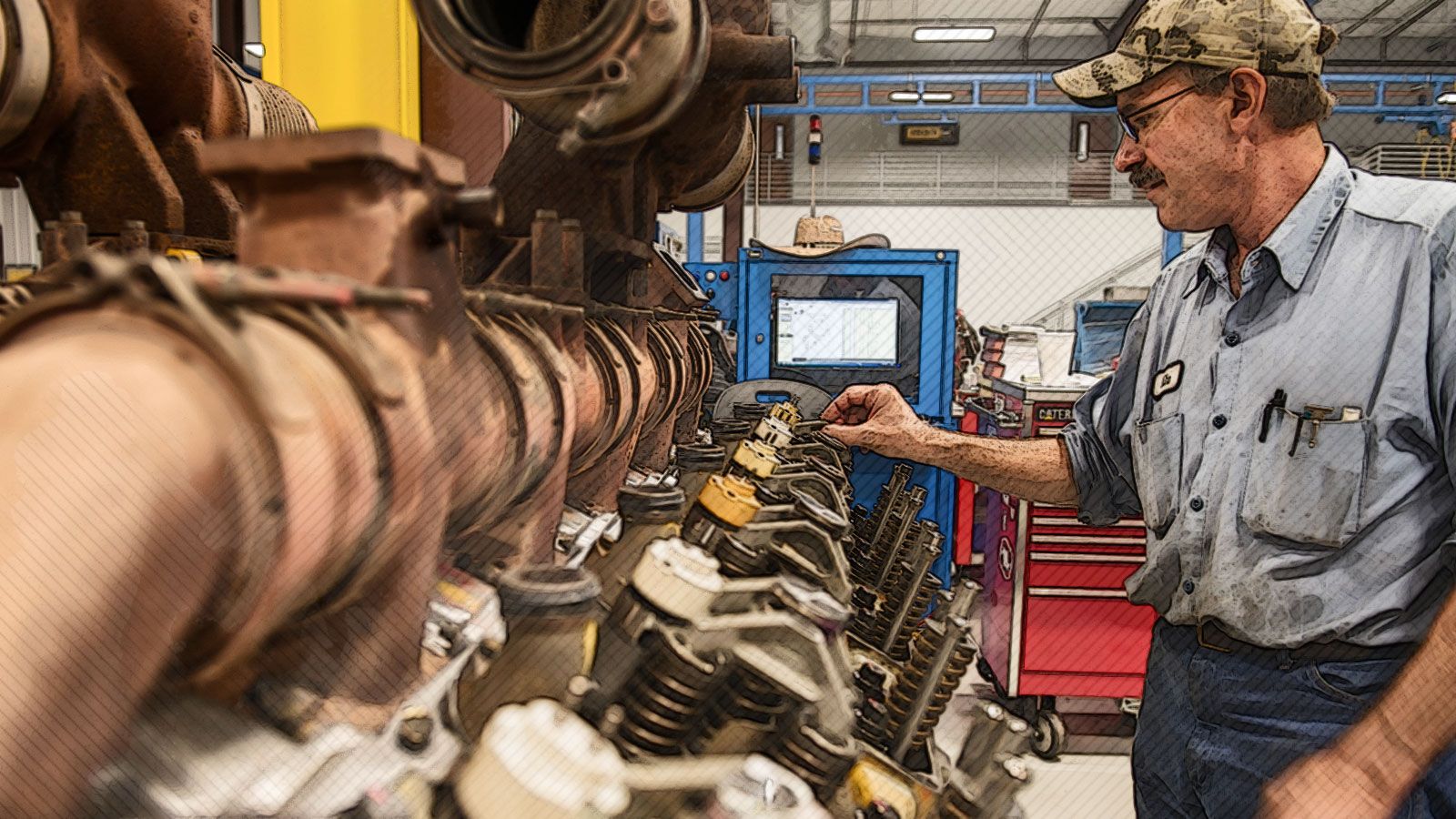 Cat Technician Installing Injector in Engine